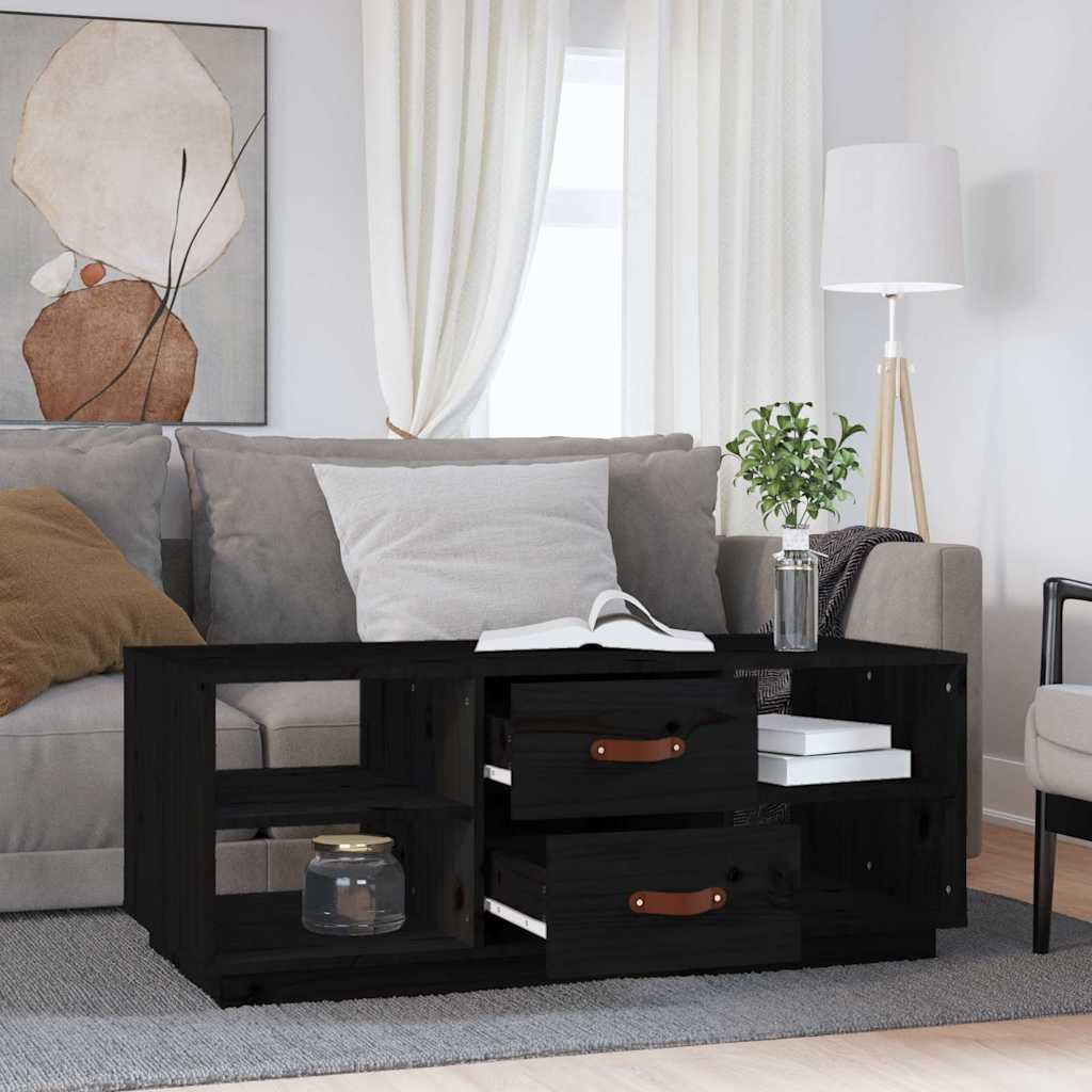 818274 vidaXL Coffee Table Black 100x50x41 cm Solid Wood Pine