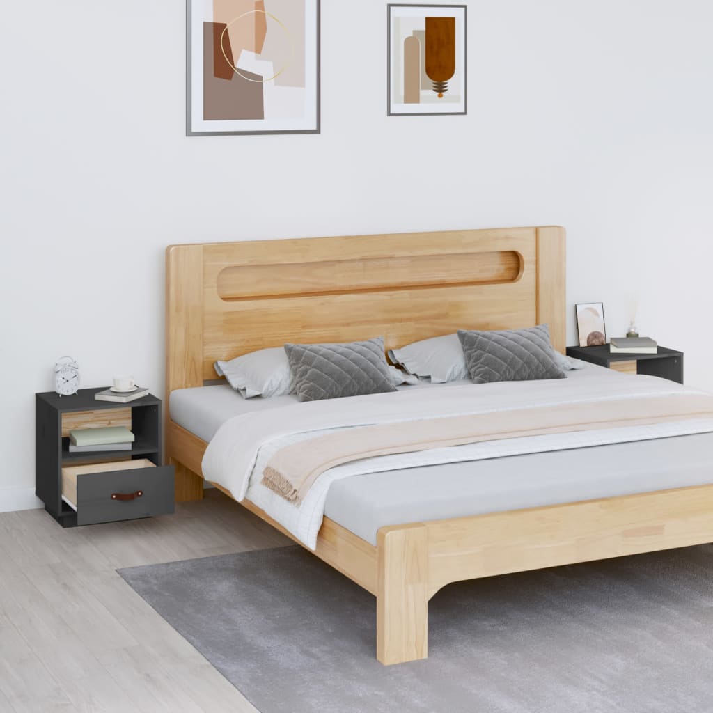 Bedside Cabinets 2 pcs Grey 40x34x45 cm Solid Wood Pine