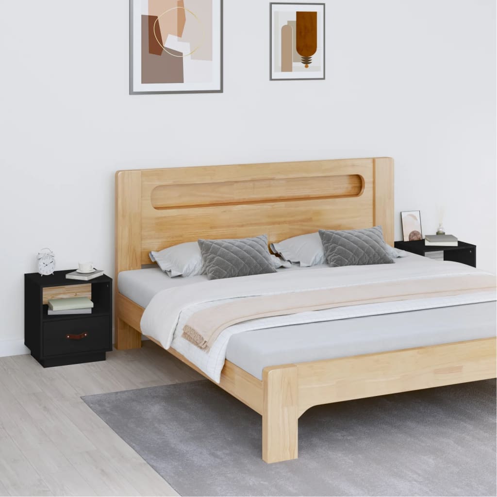 Bedside Cabinets 2 pcs Black 40x34x45 cm Solid Wood Pine