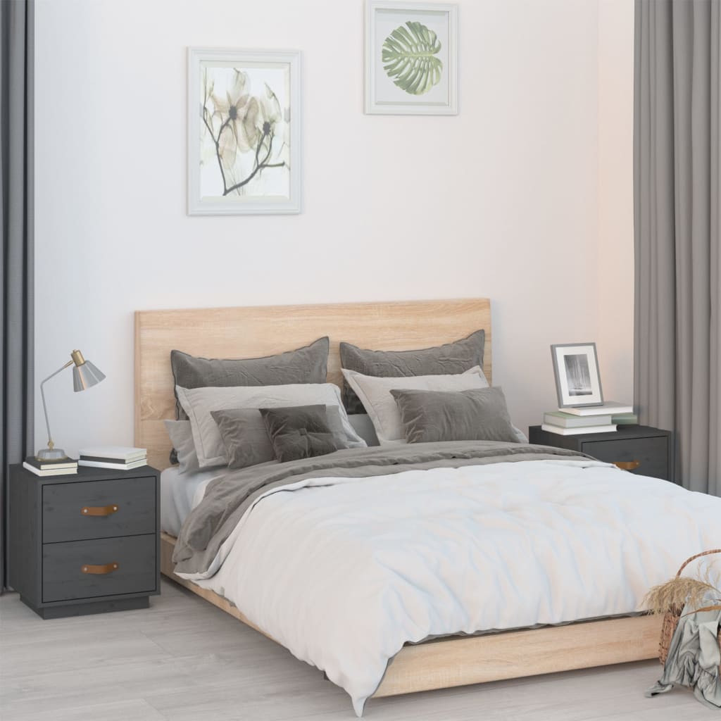 Bedside Cabinets 2 pcs Grey 40x34x45 cm Solid Wood Pine