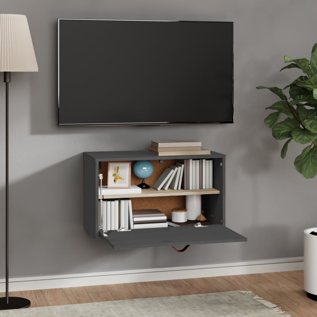 Wall Cabinet Grey 60x30x35 cm Solid Wood Pine