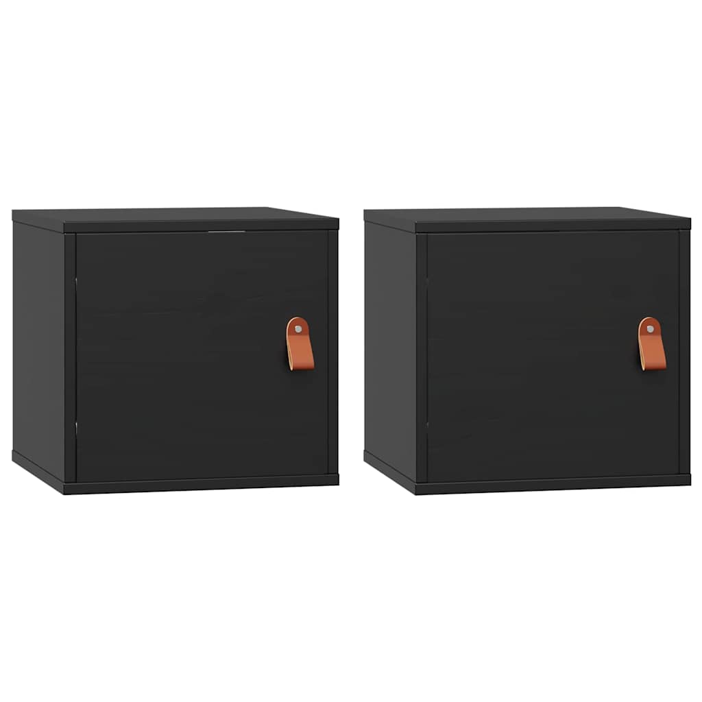 Wall Cabinets 2 pcs Black 31,5x30x30 cm Solid Wood Pine