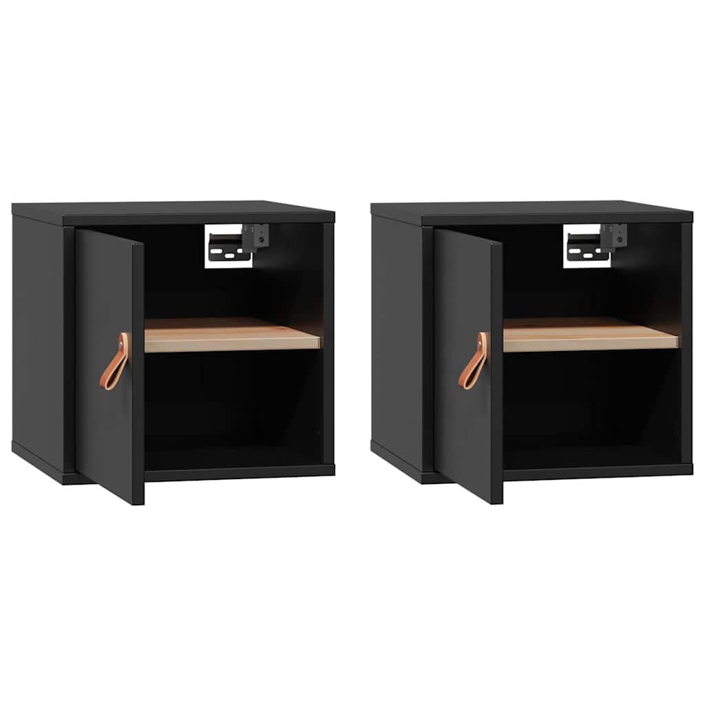 Wall Cabinets 2 pcs Black 31,5x30x30 cm Solid Wood Pine