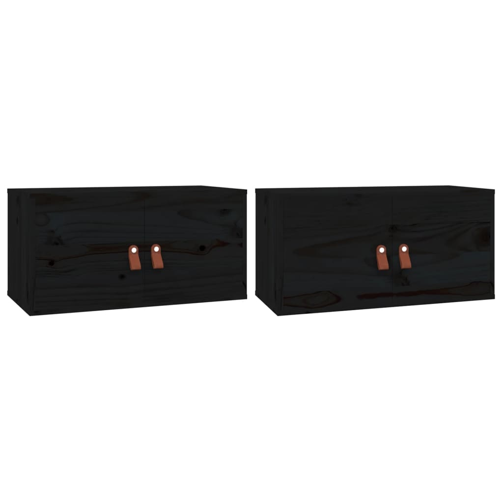 Wall Cabinet | Set of 2 | Black | Solid pinewood, engineered wood