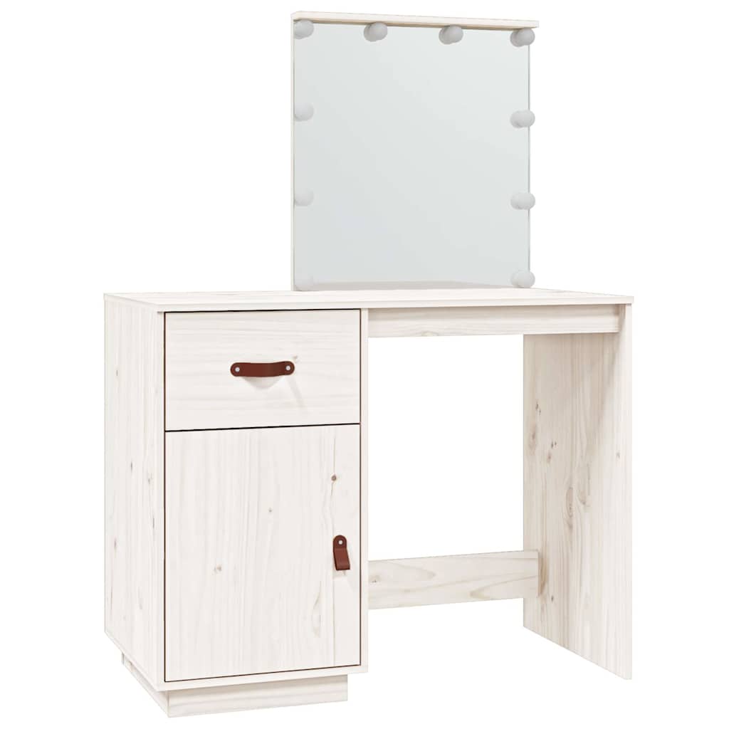 Dressing Table with LED White 95x50x133,5 cm Solid Wood Pine