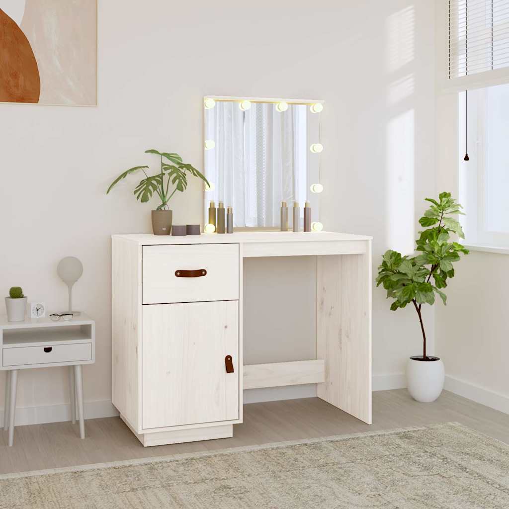 Dressing Table with LED White 95x50x133,5 cm Solid Wood Pine