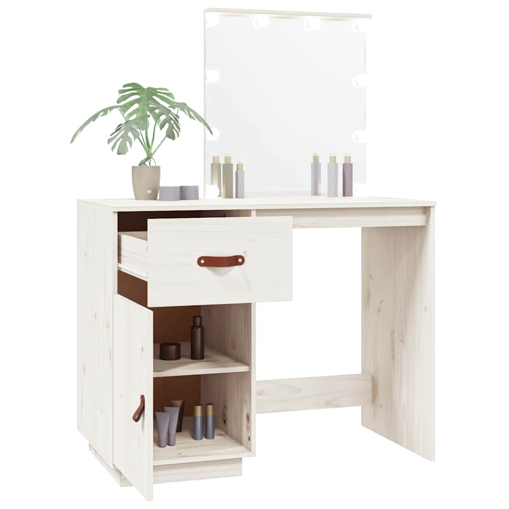 Dressing Table with LED White 95x50x133,5 cm Solid Wood Pine