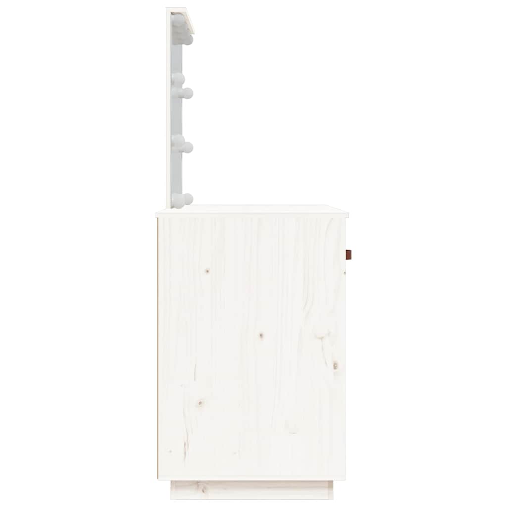 Dressing Table with LED White 95x50x133,5 cm Solid Wood Pine