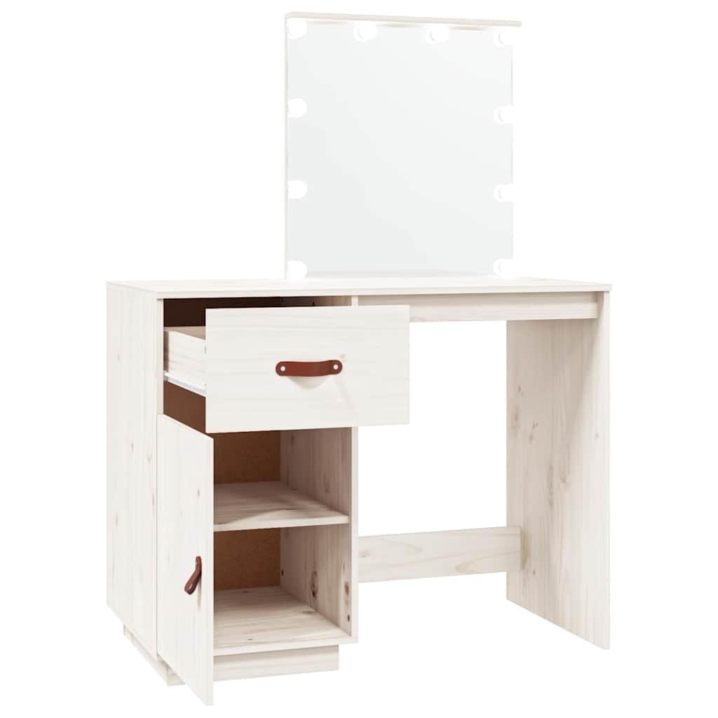 Dressing Table with LED White 95x50x133,5 cm Solid Wood Pine