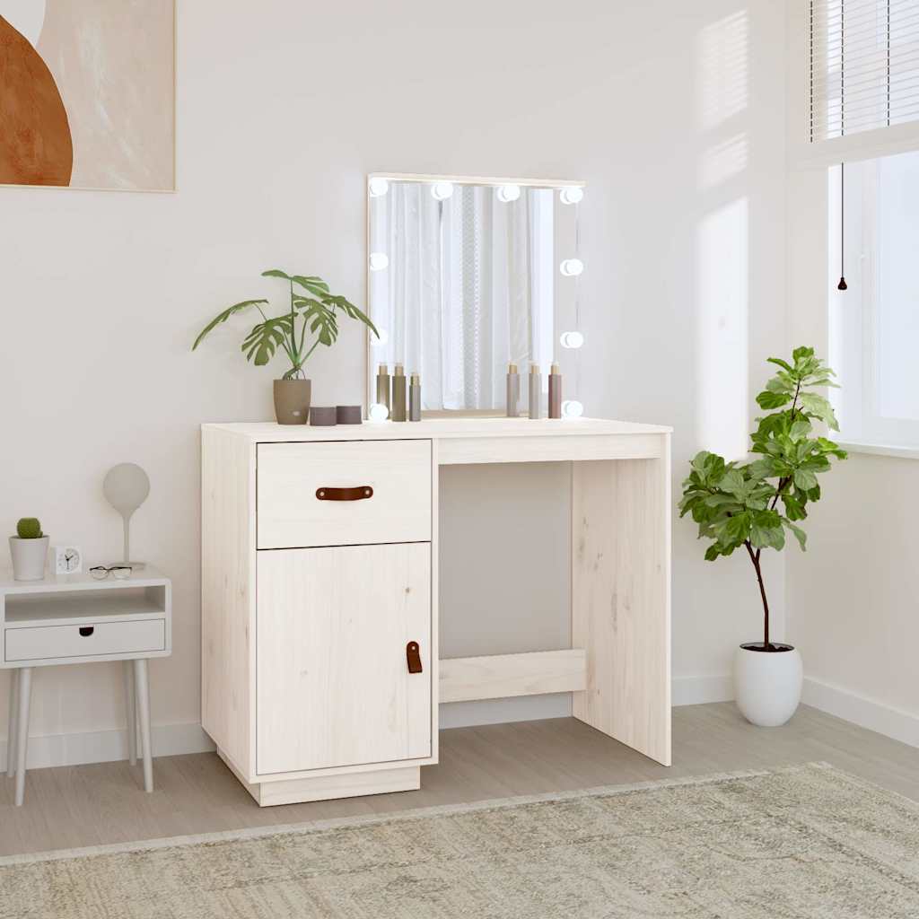 Dressing Table with LED White 95x50x133,5 cm Solid Wood Pine