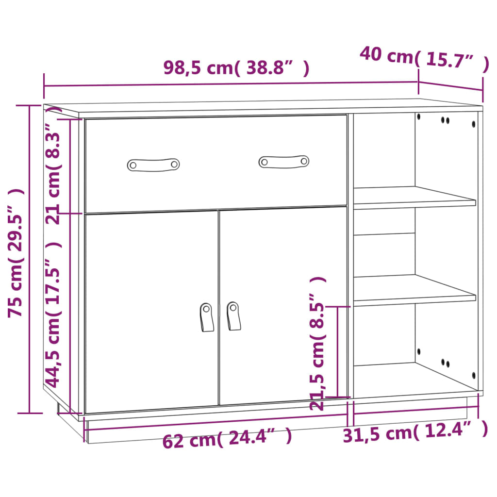 vidaXL Sideboard White 98.5x40x75 cm Solid Wood Pine