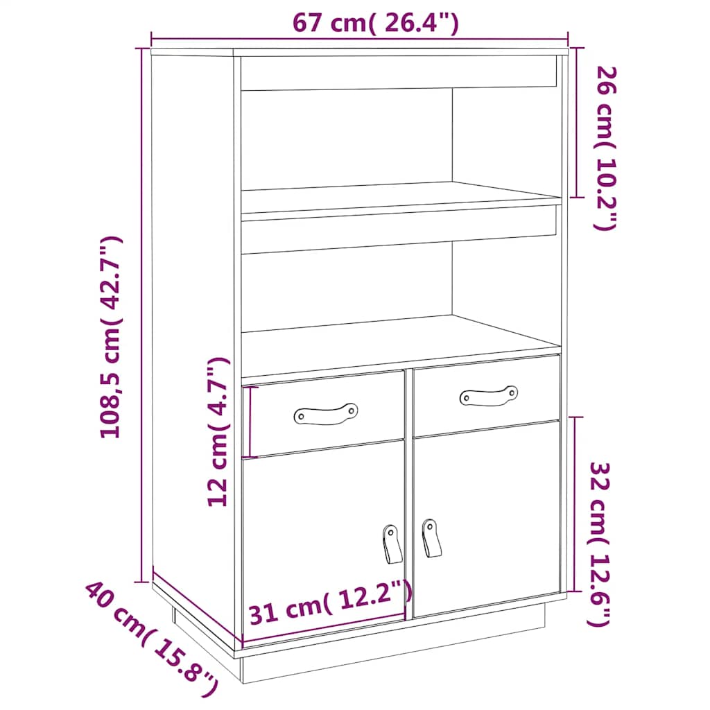 Highboard Grey 67x40x108.5 cm Solid Wood Pine