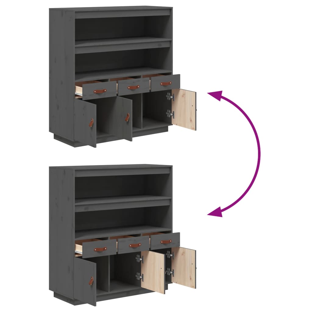 Highboard grijs 100x40x108,5 cm massief grenenhout