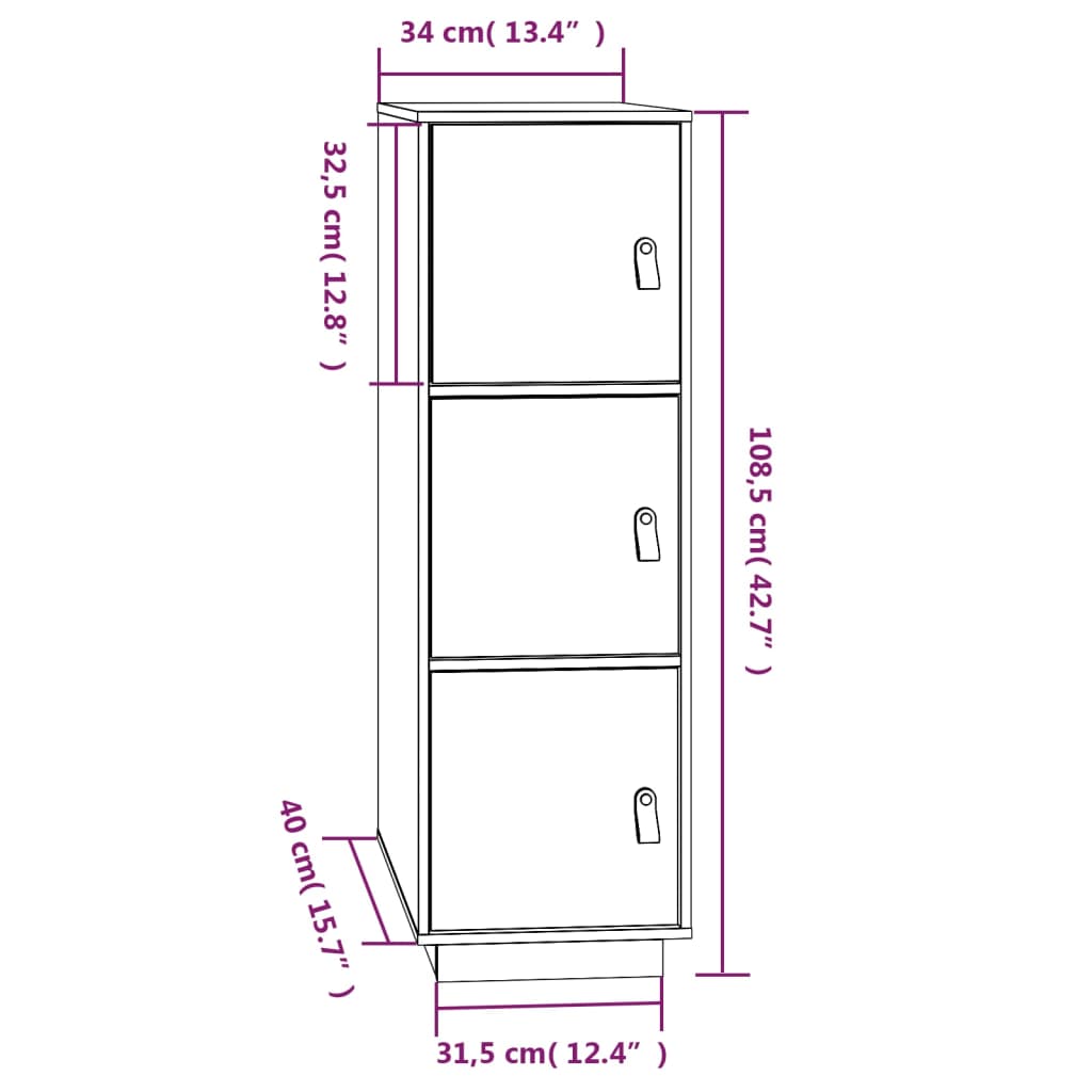 Buffet 34x40x108,5 cm Pin Massif