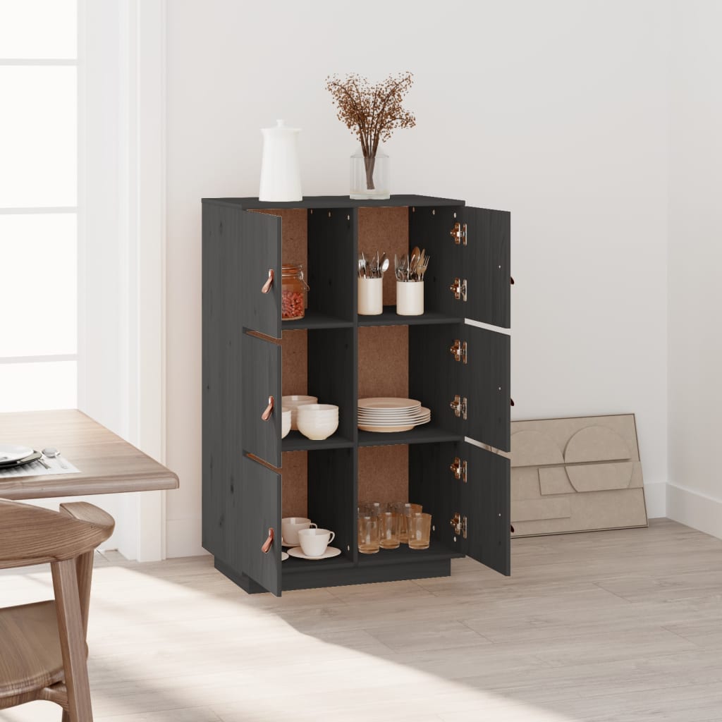 Highboard grijs 67x40x108,5 cm massief grenenhout