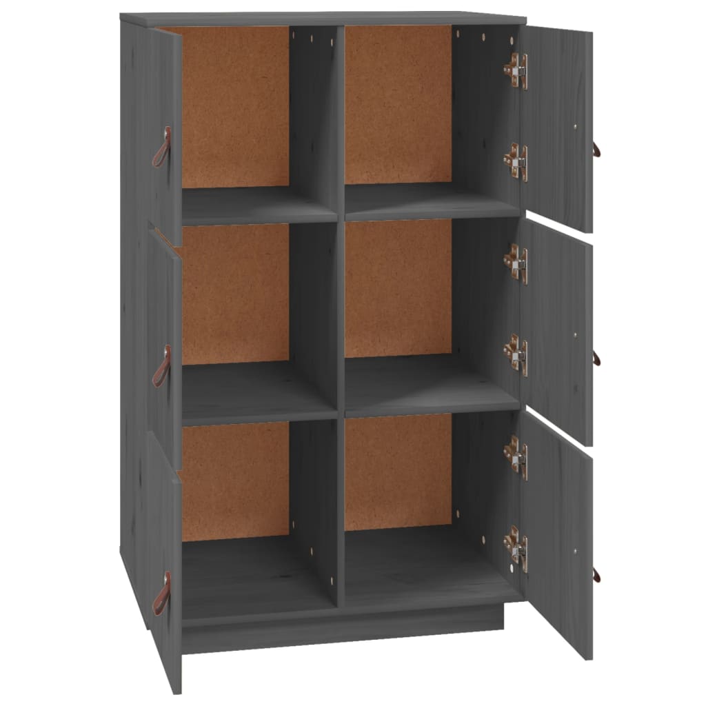 Highboard grijs 67x40x108,5 cm massief grenenhout