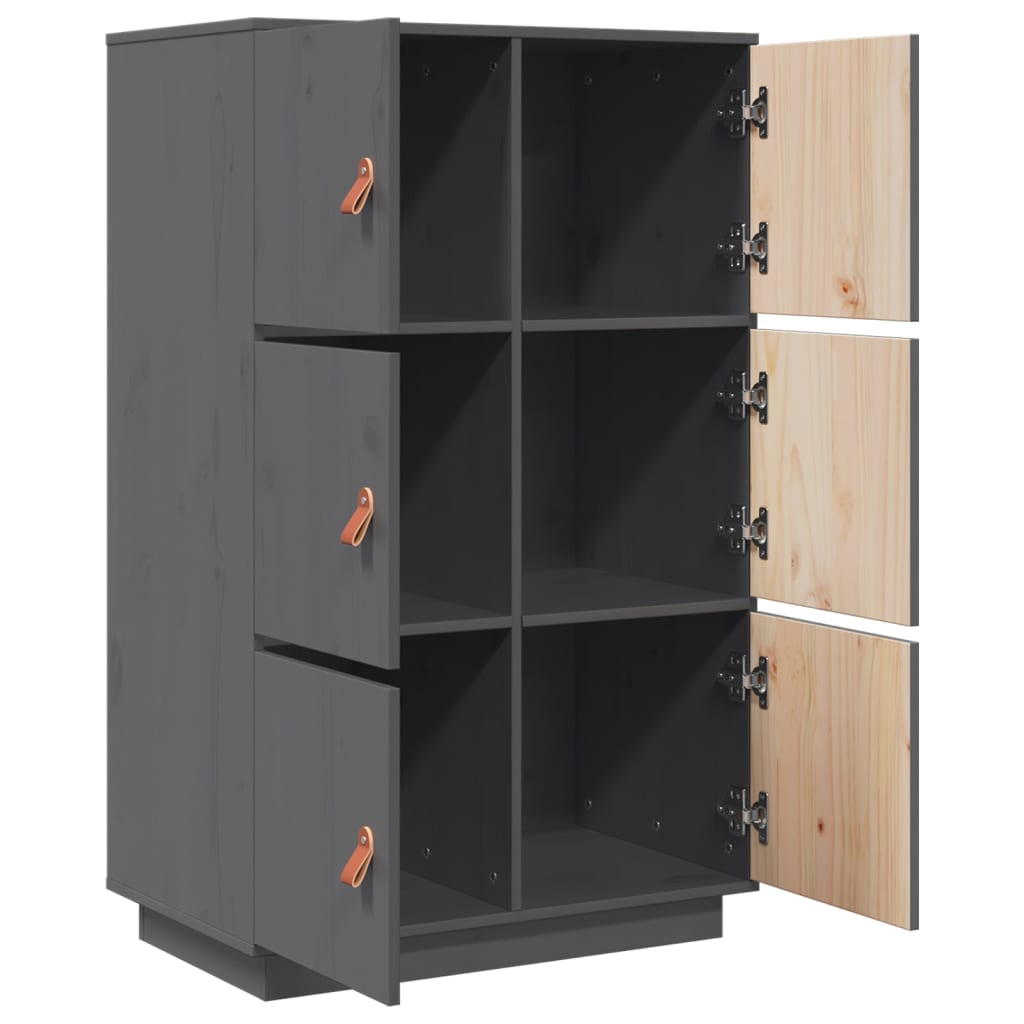 Highboard grijs 67x40x108,5 cm massief grenenhout