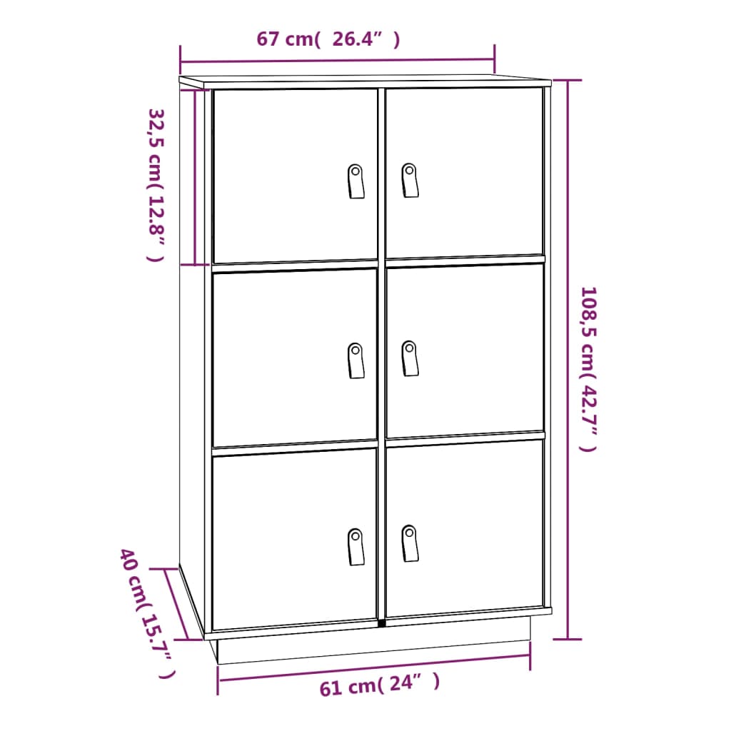 vidaXL Highboard Grey 67x40x108.5 cm Solid Wood Pine