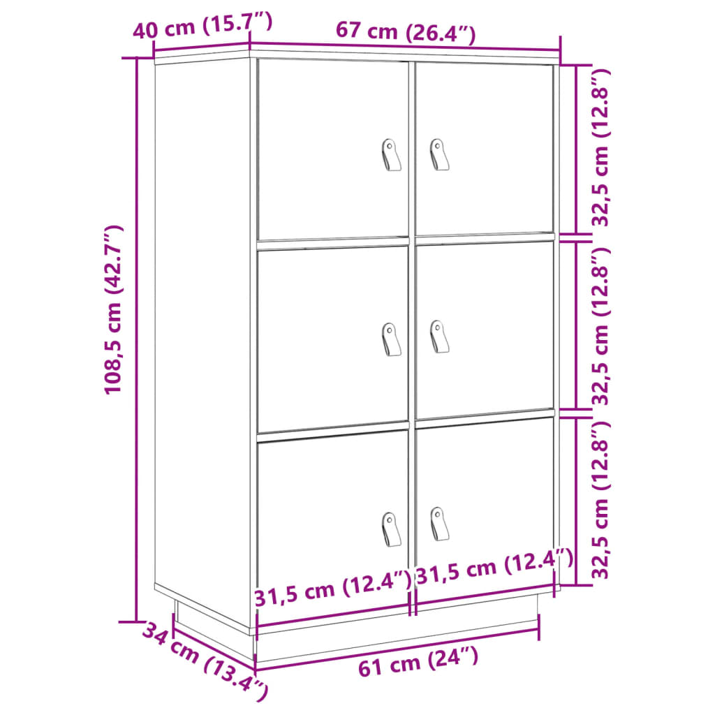 Buffet Gris 67x40x108,5 cm Bois Massif Pin