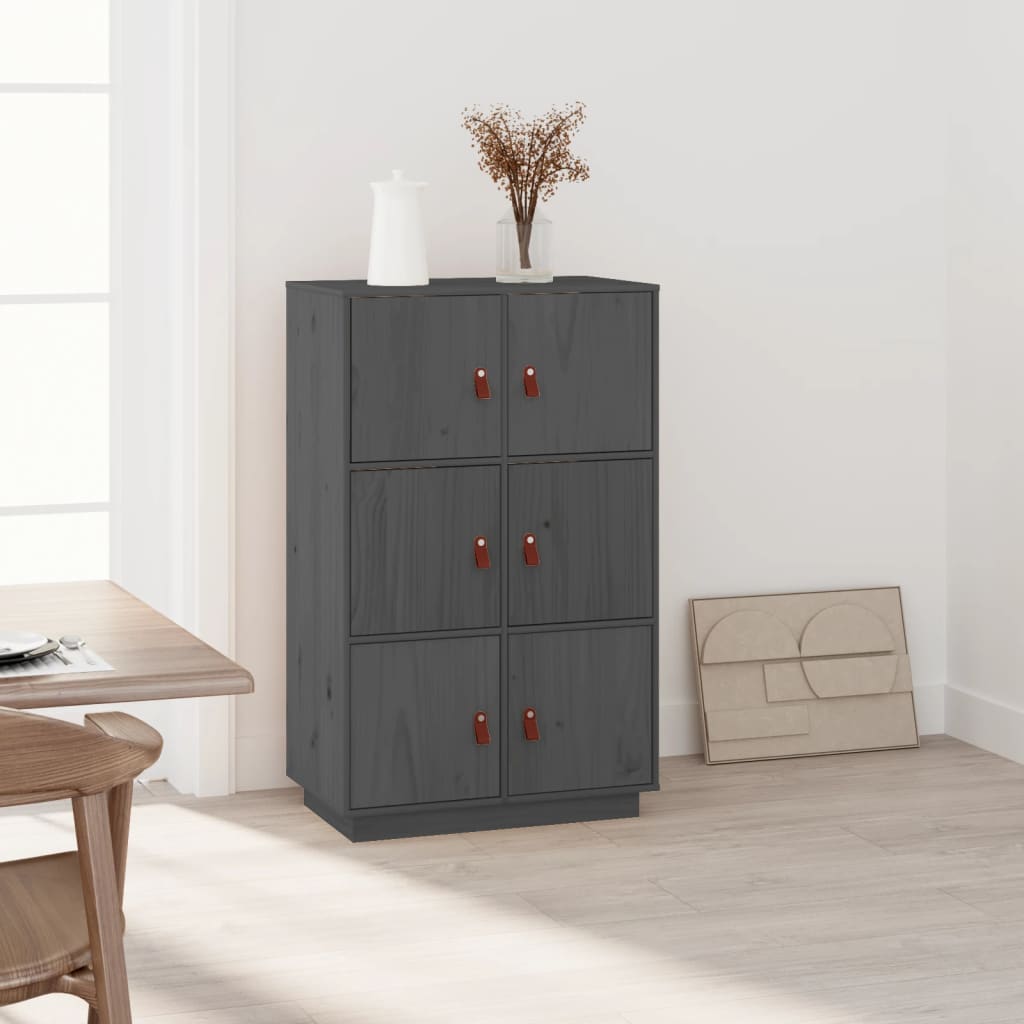 Highboard grijs 67x40x108,5 cm massief grenenhout