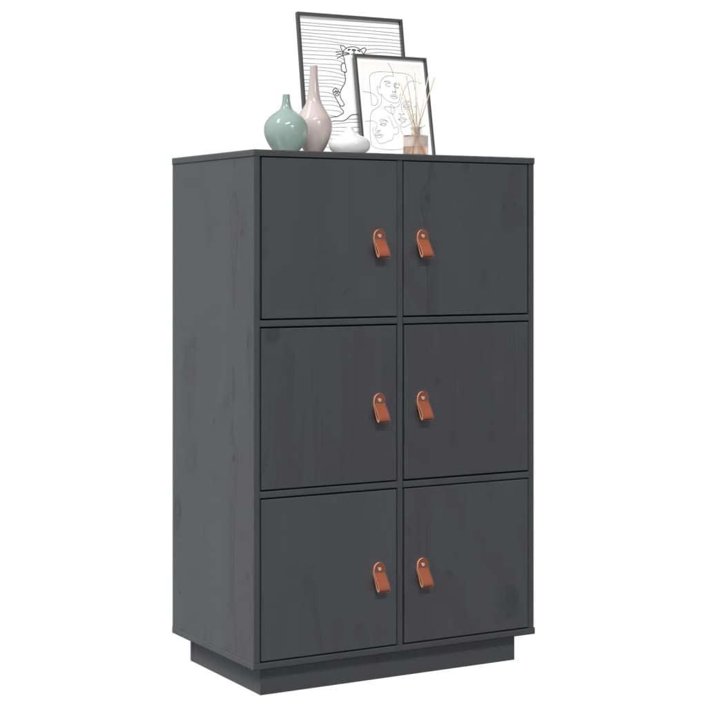 Highboard grijs 67x40x108,5 cm massief grenenhout