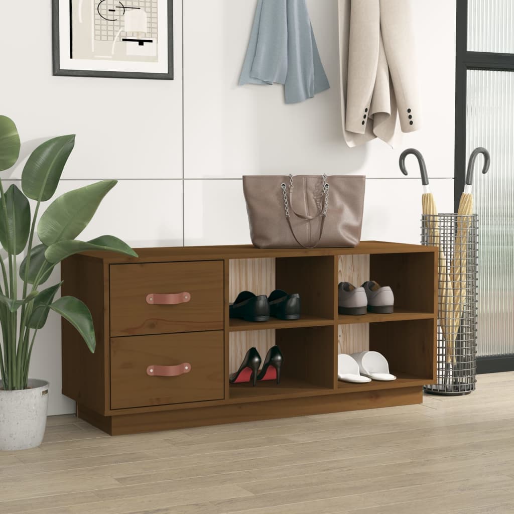 Shoe Bench Honey Brown 100x34x45 cm Solid Wood Pine