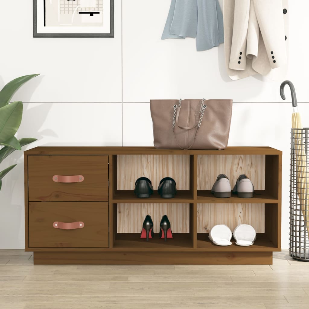 Shoe Bench Honey Brown 100x34x45 cm Solid Wood Pine