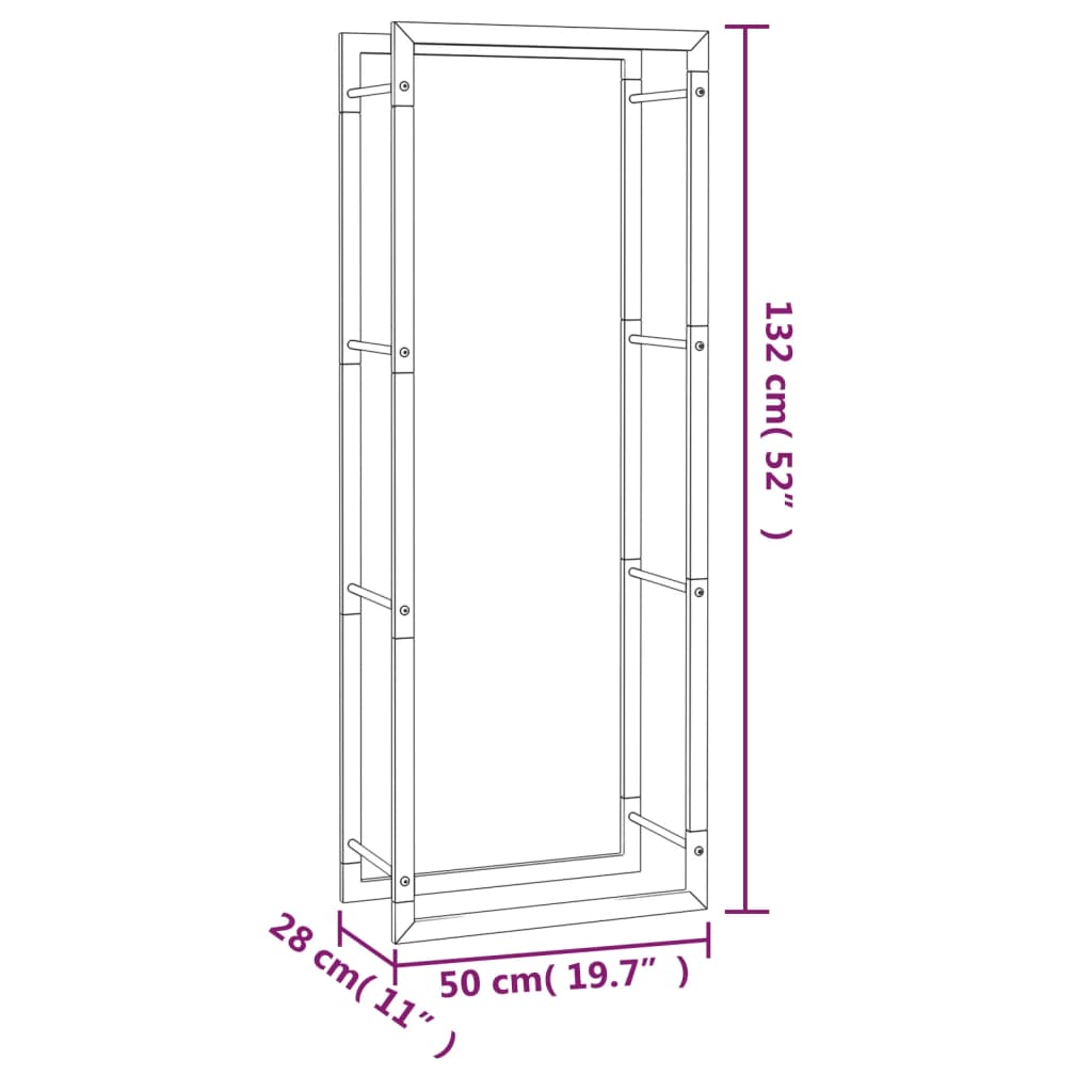 vidaXL Firewood Rack Matt Black 50x28x132 cm Steel