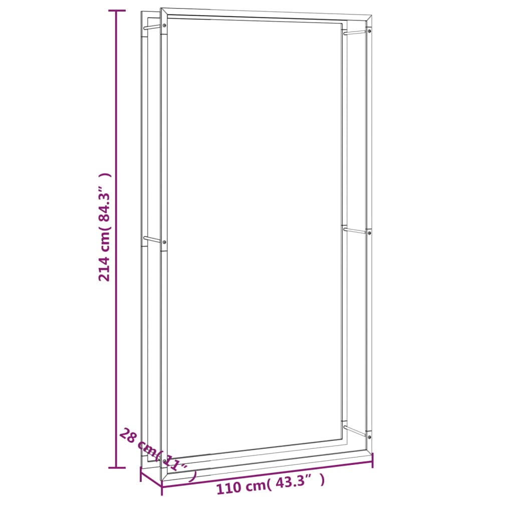 vidaXL Firewood Rack Matt Black 110x28x214 cm Steel