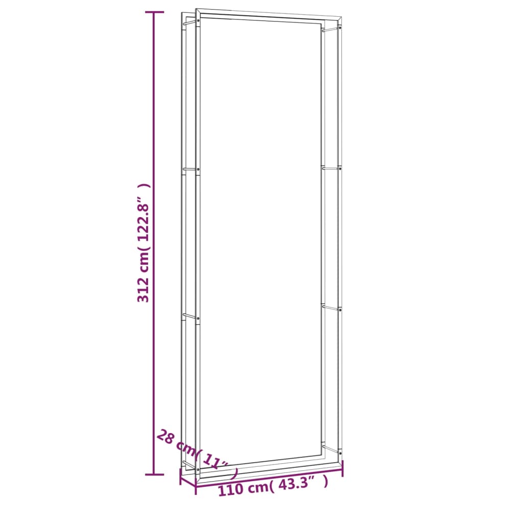 Brandhoutrek Mat Zwart 110x28x312 cm Staal