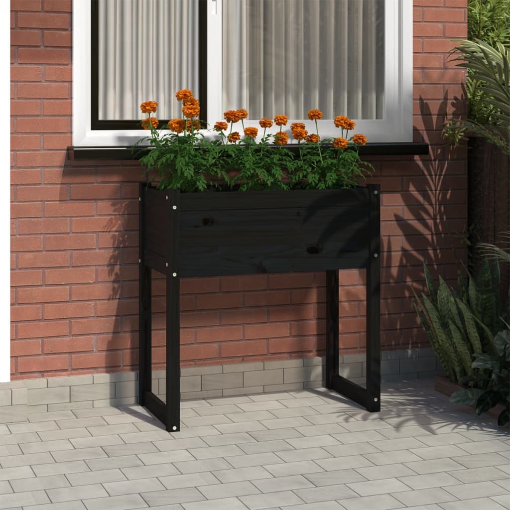 vidaXL Planter Black 78x40x81 cm Solid Wood Pine