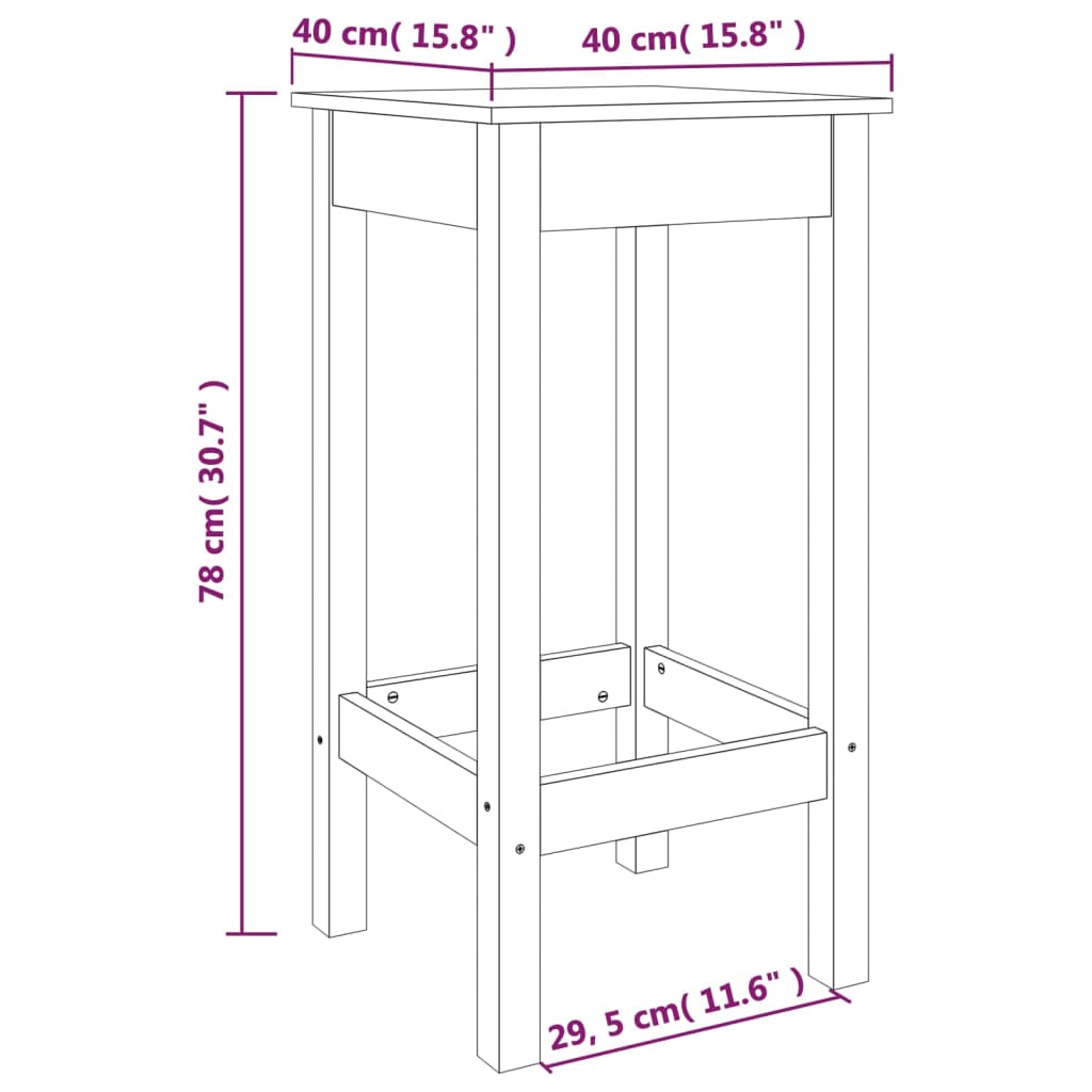 vidaXL Bar Chairs 2 pcs White 40x40x78 cm Solid Wood Pine