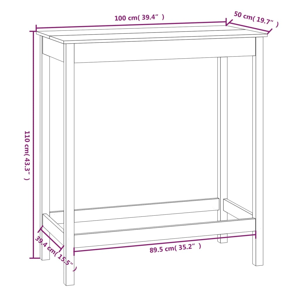 vidaXL Bar Table 100x50x110 cm Solid Wood Pine