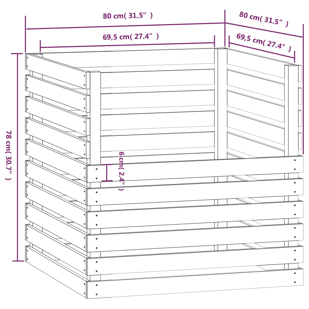 vidaXL Composter White 80x80x78 cm Solid Wood Pine