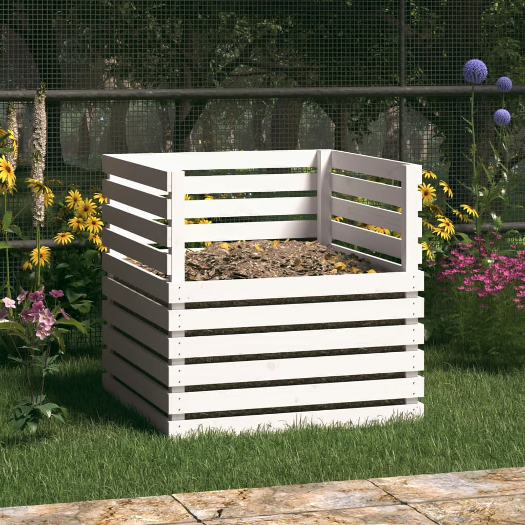 vidaXL Composter White 80x80x78 cm Solid Wood Pine