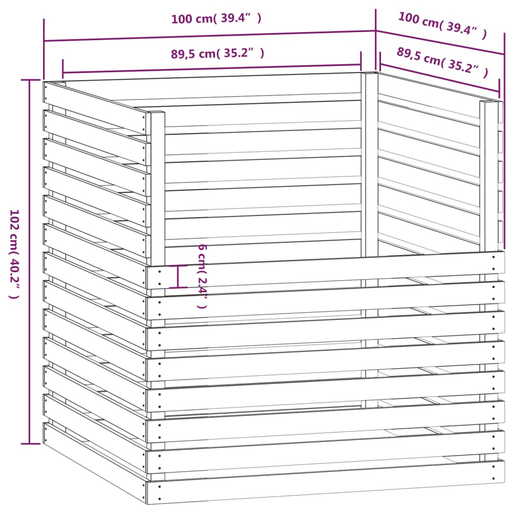 vidaXL Composter 100x100x102 cm Solid Wood Pine