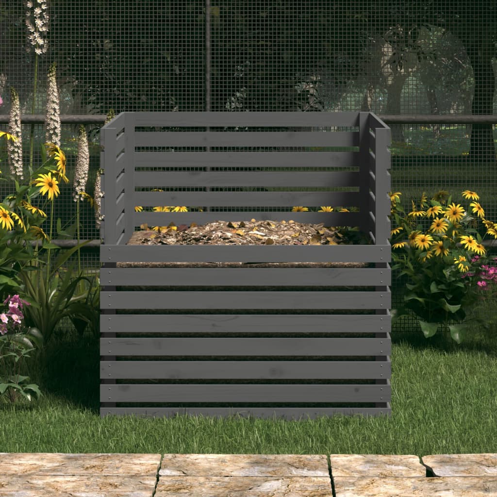 vidaXL Composter Grey 100x100x102 cm Solid Wood Pine