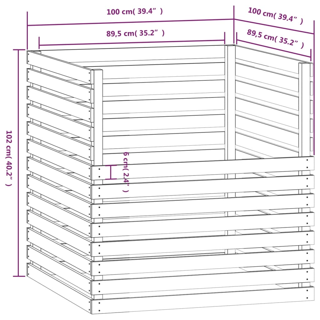 vidaXL Composter Grey 100x100x102 cm Solid Wood Pine