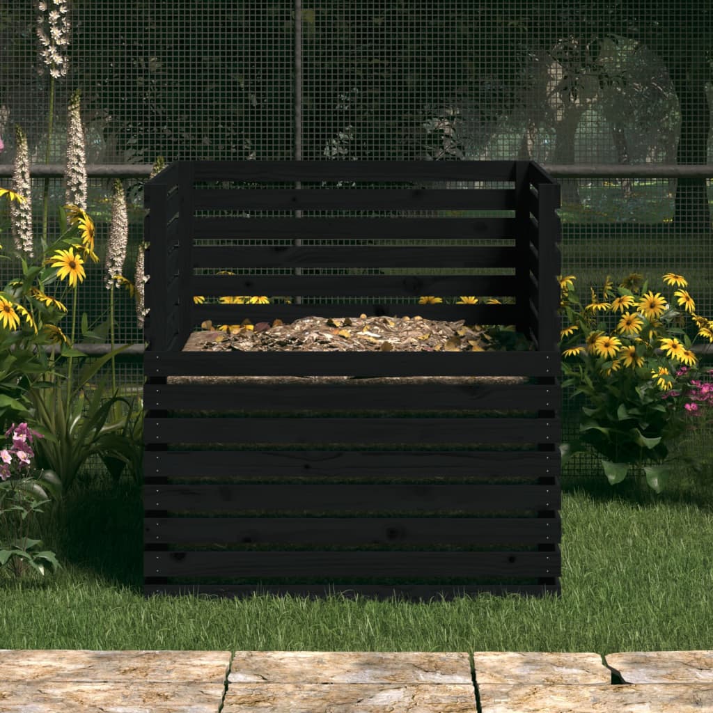 vidaXL Composter Black 100x100x102 cm Solid Wood Pine