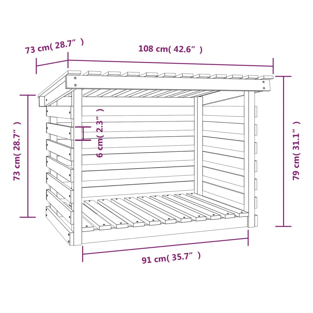 vidaXL Firewood Rack 108x73x79 cm Solid Wood Pine