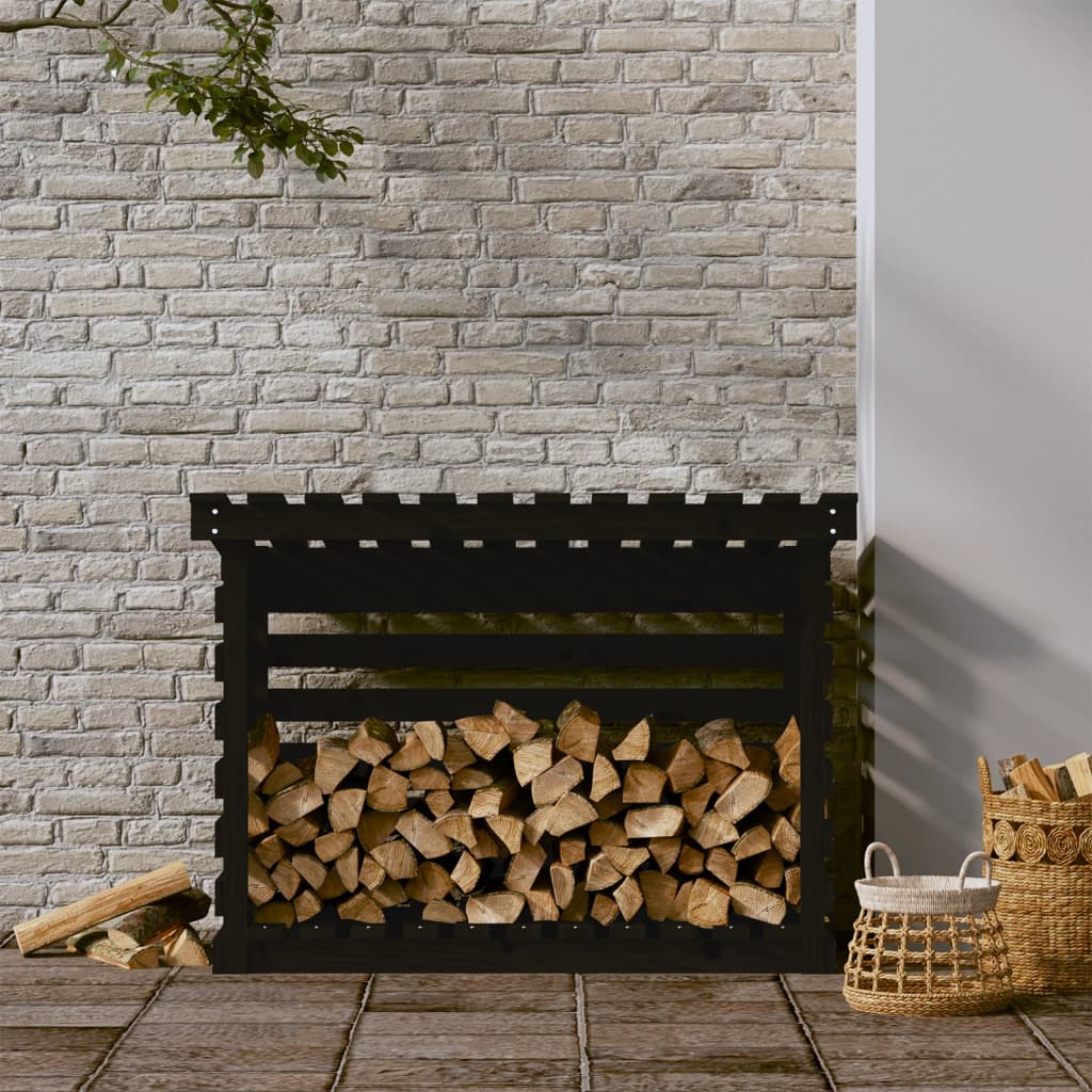 vidaXL Firewood Rack Black 108x73x79 cm Solid Wood Pine