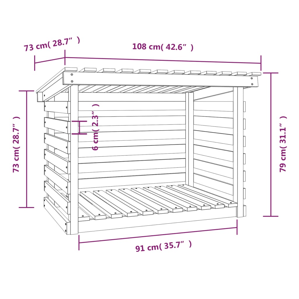 vidaXL Firewood Rack Black 108x73x79 cm Solid Wood Pine