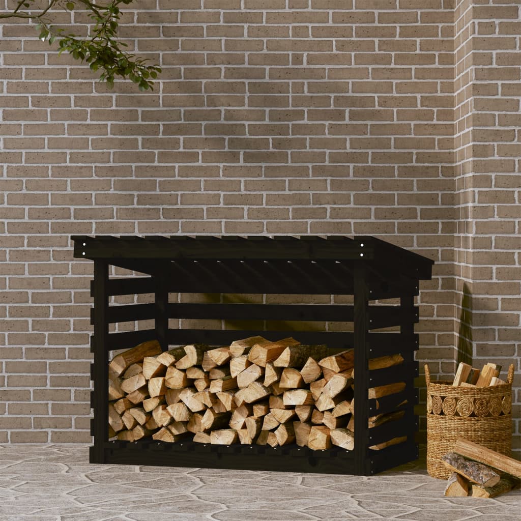 vidaXL Firewood Rack Black 108x73x79 cm Solid Wood Pine