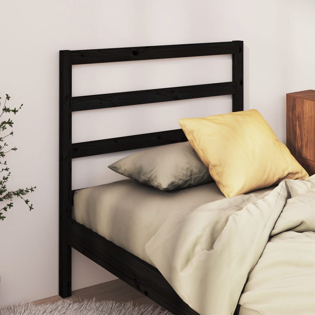 Bed Headboard Black 95x4x100 cm Solid Wood Pine