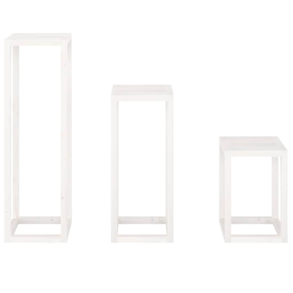 3 Piece Plant Stand Set White Solid Wood Pine