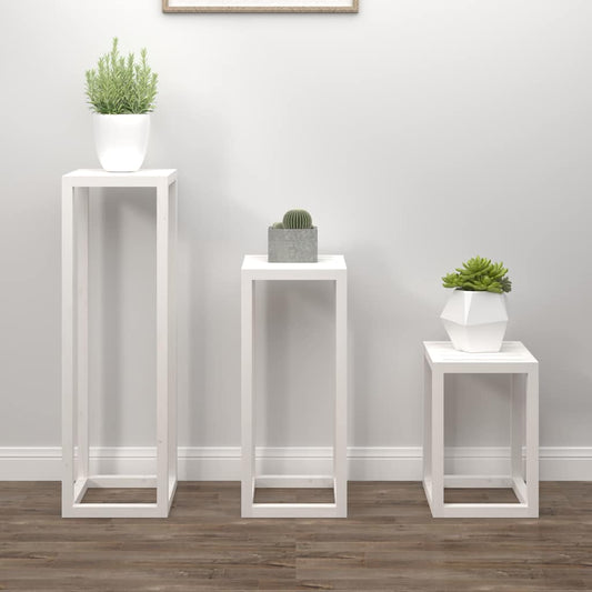 3 Piece Plant Stand Set White Solid Wood Pine