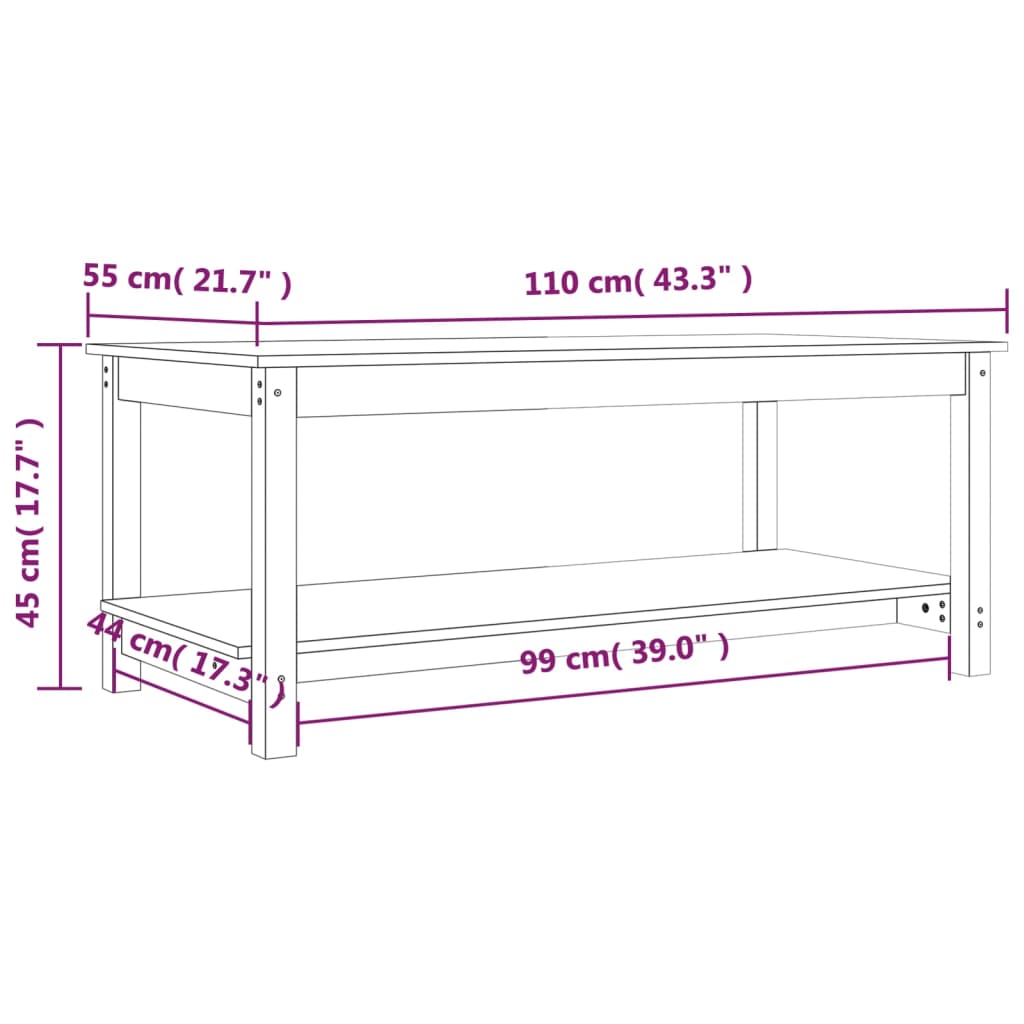Coffee Table 110x55x45 cm Solid Wood Pine