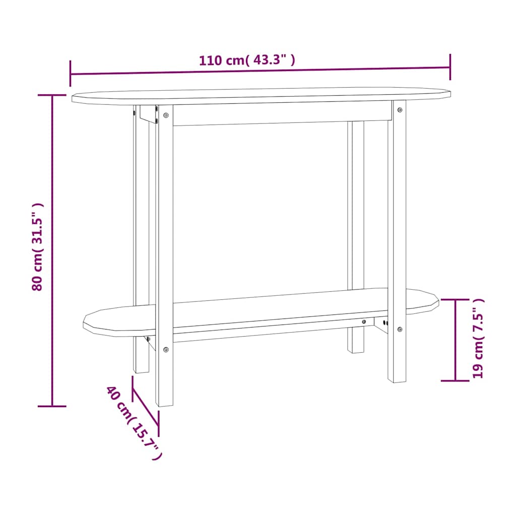 Console Table Grey 110x40x80 cm Solid Wood Pine