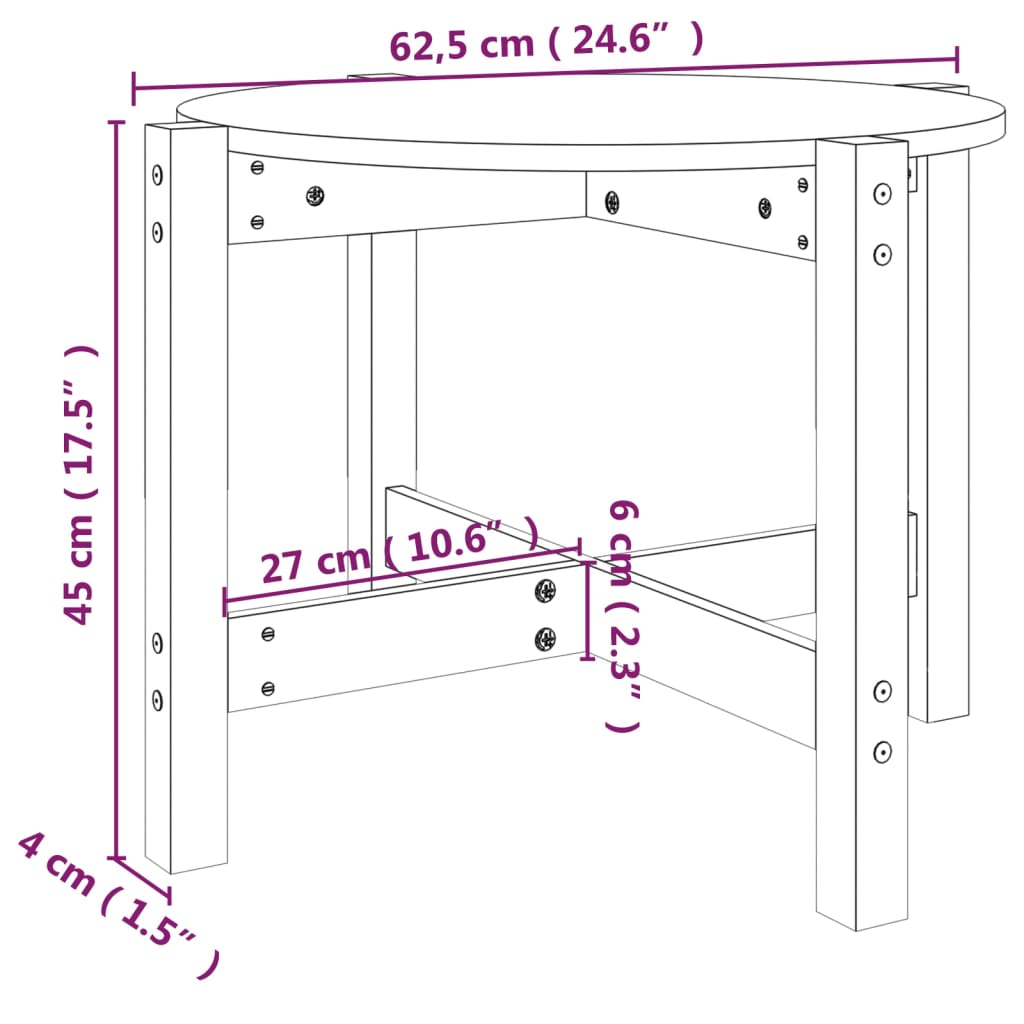 Coffee Table Grey Ø 62,5x45 cm Solid Wood Pine