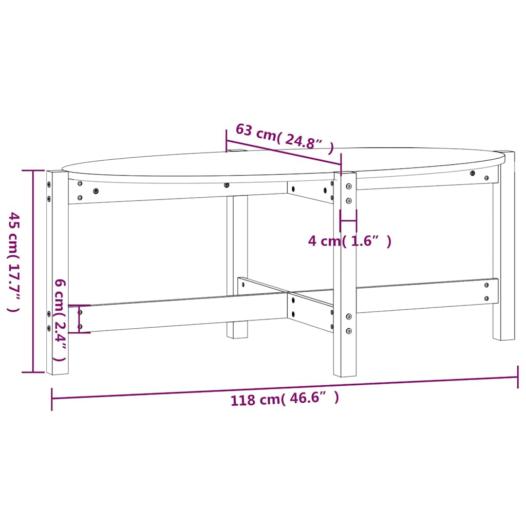 Coffee Table White 118x63x45 cm Solid Wood Pine